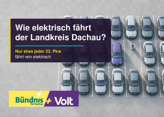 Parkplatz mit 23 Autos, davon ein Elektroauto – E-Mobilität im Landkreis Dachau