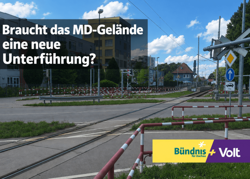Bahnübergang an der Freisinger Straße mit der Frage: Braucht das MD-Gelände eine neue Unterführung?
