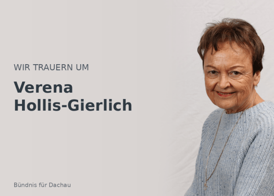 Beitragsbild zum Nachruf auf Verena Hollis-Gierlich mit ihrem Porträt und der Aufschrift „Wir trauern um Verena Hollis-Gierlich“